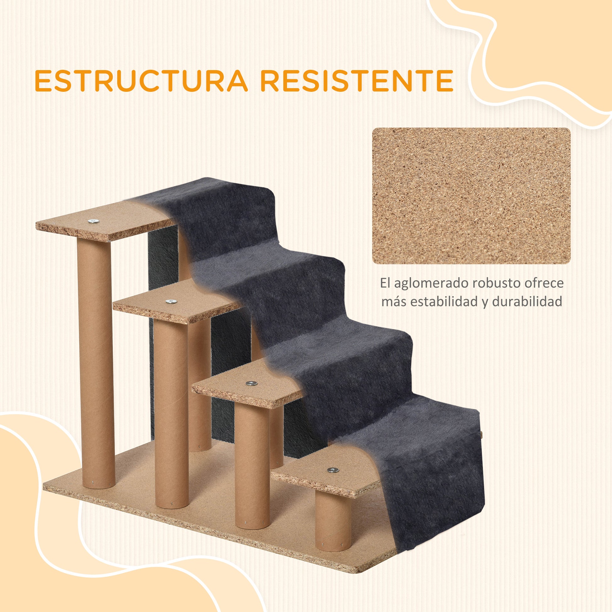 4-Step Pet Stairs Pet Ladder with Removable and Washable Cover for Bed Sofa 60x35x44 cm Dark Gray