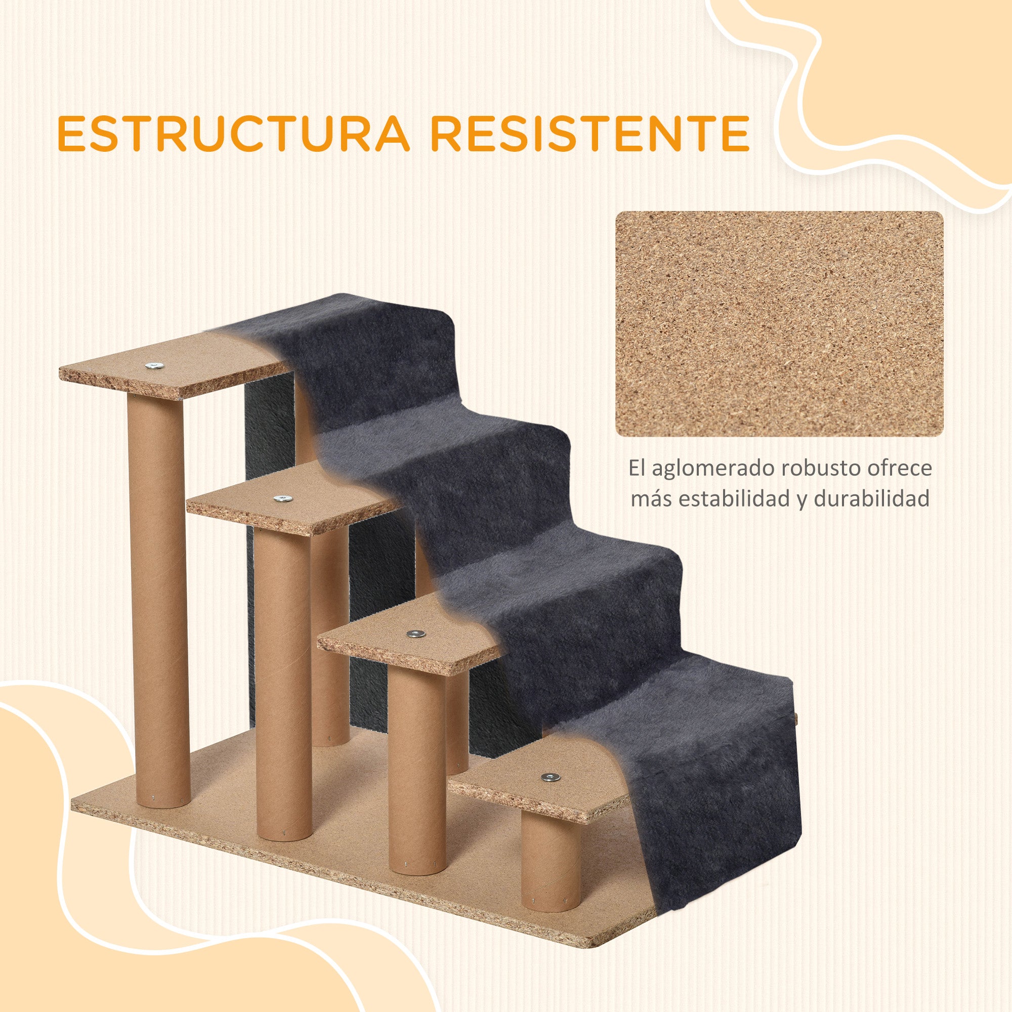 4-Step Pet Stairs Pet Ladder with Removable and Washable Cover for Bed Sofa 60x35x44 cm Dark Gray