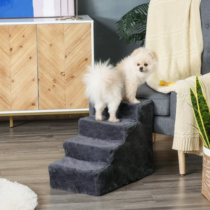 4-Step Pet Stairs Pet Ladder with Removable and Washable Cover for Bed Sofa 60x35x44 cm Dark Gray