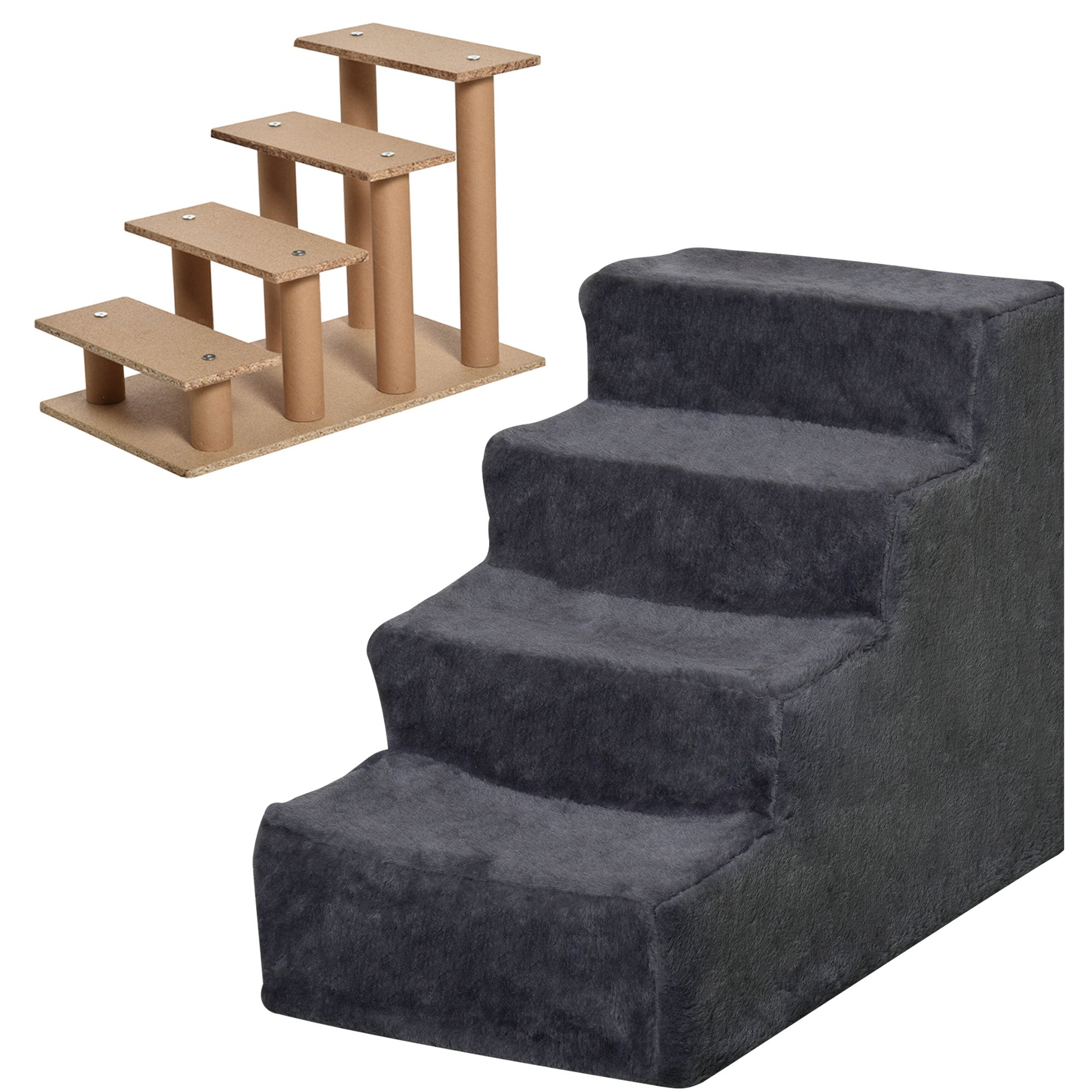 4-Step Pet Stairs Pet Ladder with Removable and Washable Cover for Bed Sofa 60x35x44 cm Dark Gray