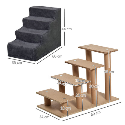 4-Step Pet Stairs Pet Ladder with Removable and Washable Cover for Bed Sofa 60x35x44 cm Dark Gray