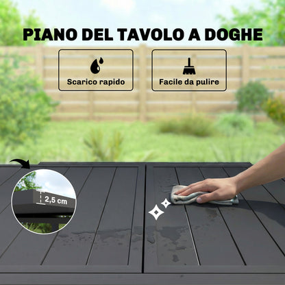 Extendable Outdoor Dining Table for 4–6, 31.5/63 x 31.5 in (80/160 x 80 cm) — Black Powder-Coated Aluminum Slatted Top