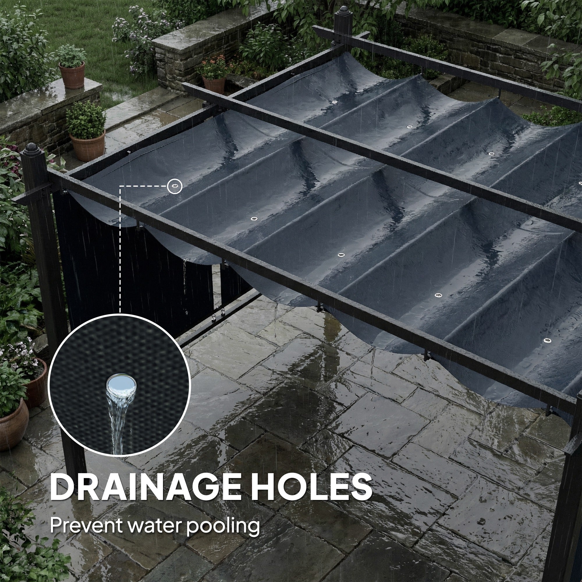 13' x 10' (4 x 3 m) Retractable Garden Pergola with 4 Automatic Roll-Up Curtains, UV50+ Canopy, Aluminum Frame, Integrated Drainage — Dark Gray