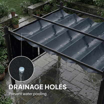 13' x 10' (4 x 3 m) Retractable Garden Pergola with 4 Automatic Roll-Up Curtains, UV50+ Canopy, Aluminum Frame, Integrated Drainage — Dark Gray