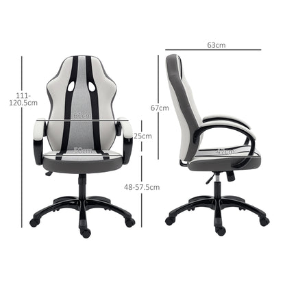 PU and Mesh Upholstered Gaming Chair Swivel Gamer Chair with Rocking Function Adjustable Height for Home Office Study Grey