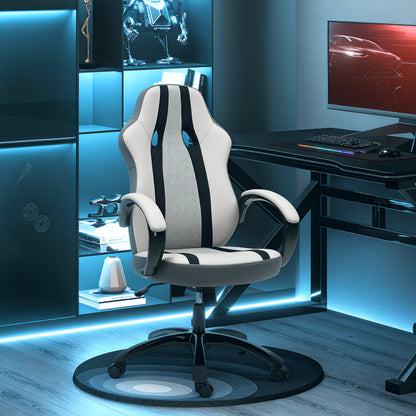 PU and Mesh Upholstered Gaming Chair Swivel Gamer Chair with Rocking Function Adjustable Height for Home Office Study Grey