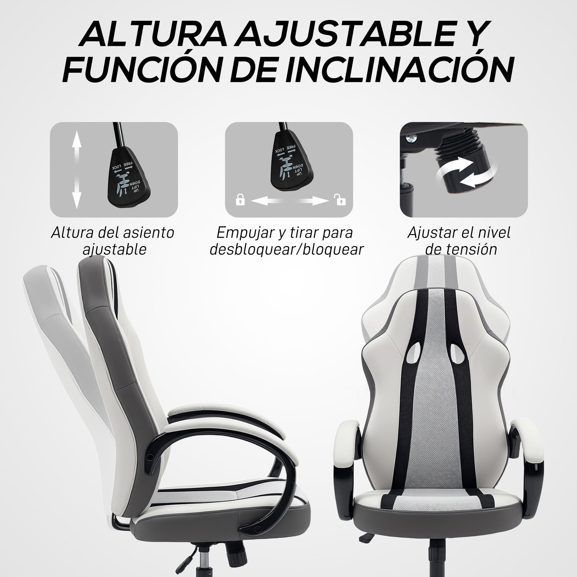 PU and Mesh Upholstered Gaming Chair Swivel Gamer Chair with Rocking Function Adjustable Height for Home Office Study Grey
