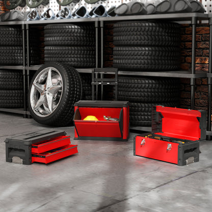 Tool Cart with Case Tool Trolley Empty with 3 Modular Units, Rolling Cart for Tool Storage, Tool Box with Handle, Steel, Red