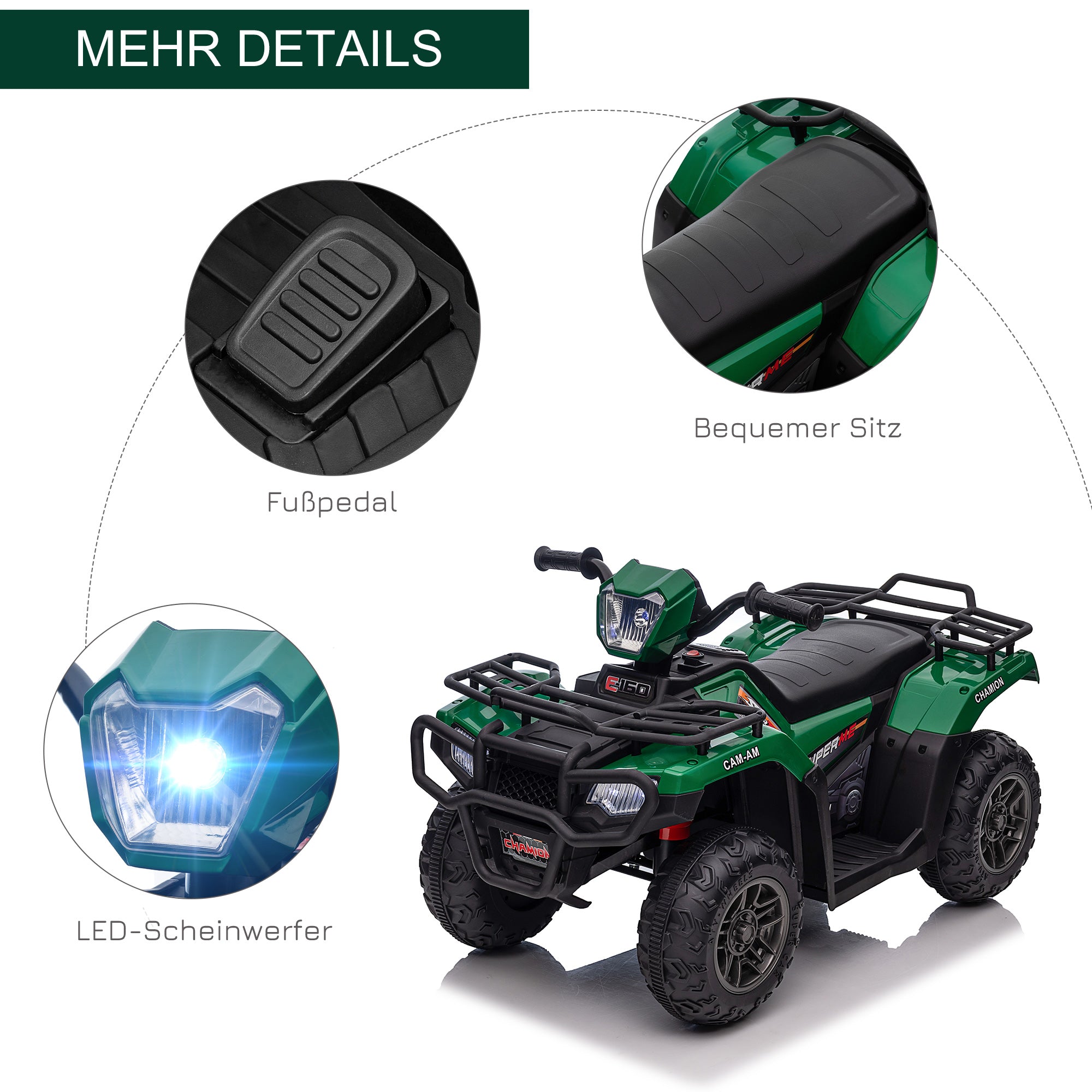 Kids Quad Electric 12V Children's Quad with Forward, Reverse Function, Music, MP3, LED Headlights Electric Quad for Children 3-5 years Green