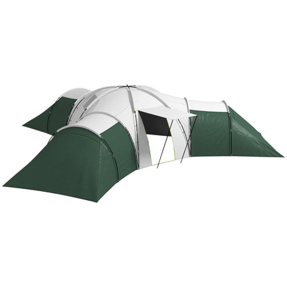 Tunnel Tent, Camping Tent for 6-9 People, Family Tent with 3 Bedrooms, Living Room, Veranda, Carrying Bag, 2000mm Water-Resistant Oxford, for Garden, Green