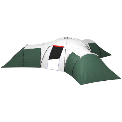 Tunnel Tent, Camping Tent for 6-9 People, Family Tent with 3 Bedrooms, Living Room, Veranda, Carrying Bag, 2000mm Water-Resistant Oxford, for Garden, Green
