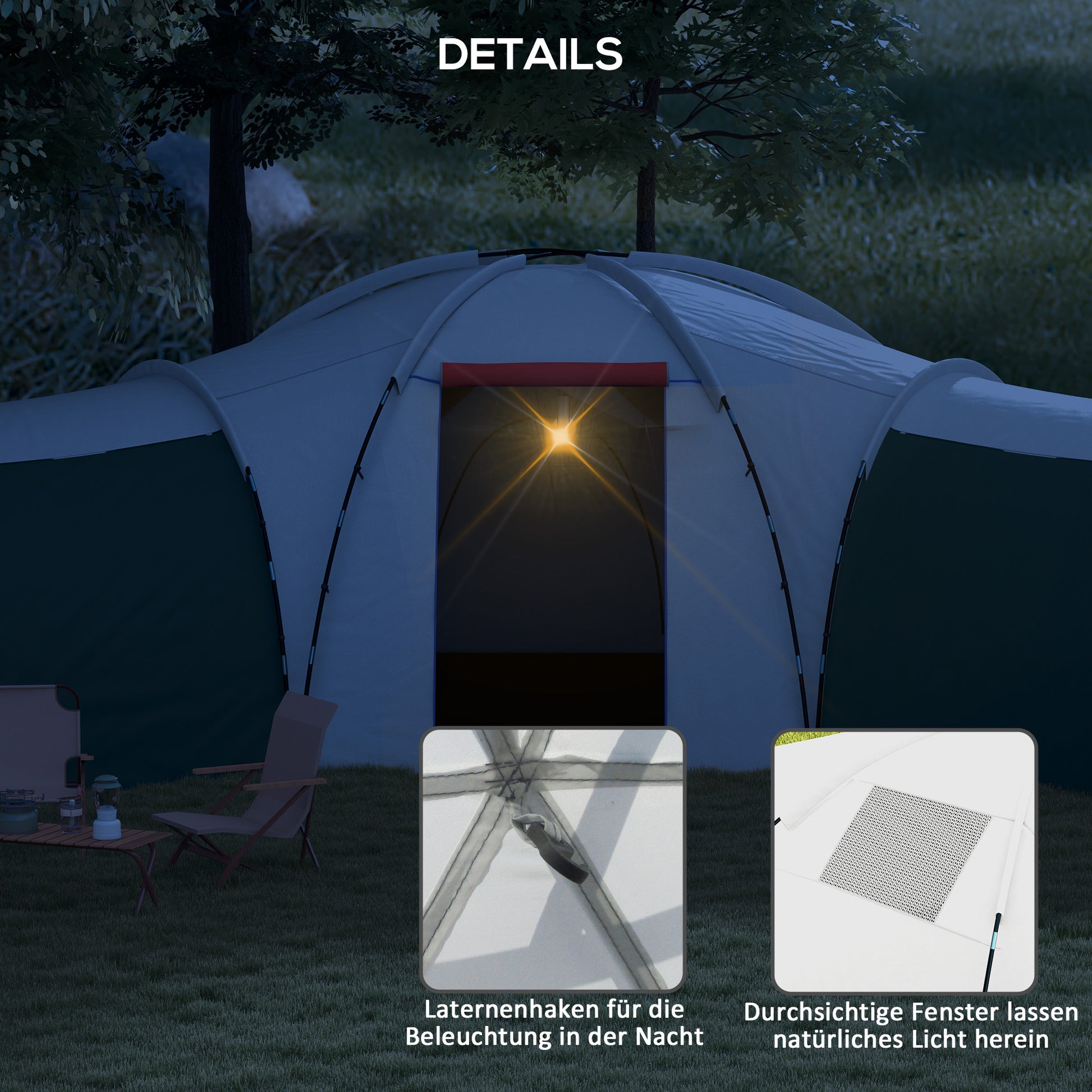 Tunnel Tent, Camping Tent for 6-9 People, Family Tent with 3 Bedrooms, Living Room, Veranda, Carrying Bag, 2000mm Water-Resistant Oxford, for Garden, Green