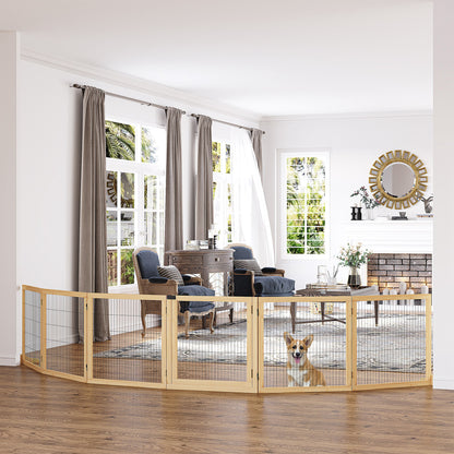 Dog Gate Adjustable Pet Safety Gate with Feet 432 x 70 cm Wood Dog Barrier Foldable Stair Gate Dog Safety Gate for Stairs, Doors, Hallway, 6 Panels, Natural Wood