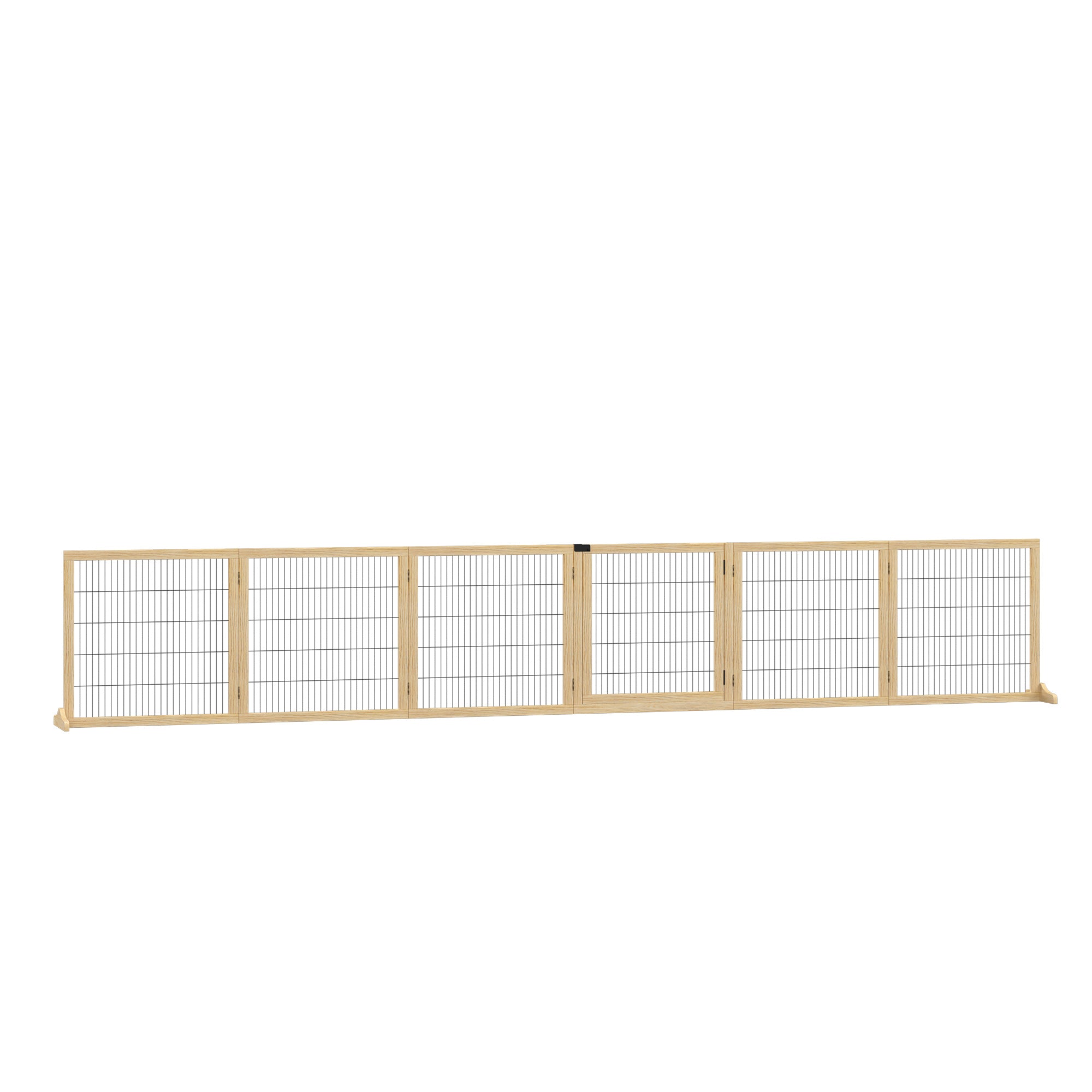 Dog Gate Adjustable Pet Safety Gate with Feet 432 x 70 cm Wood Dog Barrier Foldable Stair Gate Dog Safety Gate for Stairs, Doors, Hallway, 6 Panels, Natural Wood