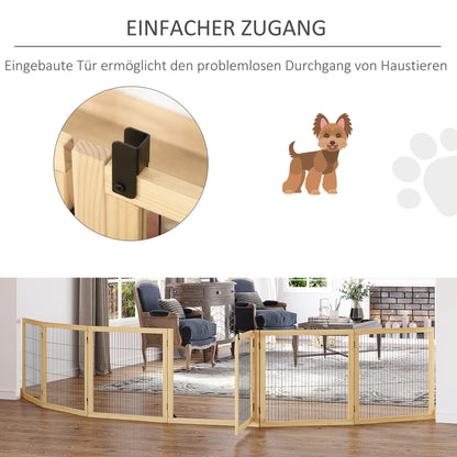 Dog Gate Adjustable Pet Safety Gate with Feet 432 x 70 cm Wood Dog Barrier Foldable Stair Gate Dog Safety Gate for Stairs, Doors, Hallway, 6 Panels, Natural Wood