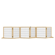 Dog Gate Adjustable Pet Safety Gate with Feet 432 x 70 cm Wood Dog Barrier Foldable Stair Gate Dog Safety Gate for Stairs, Doors, Hallway, 6 Panels, Natural Wood