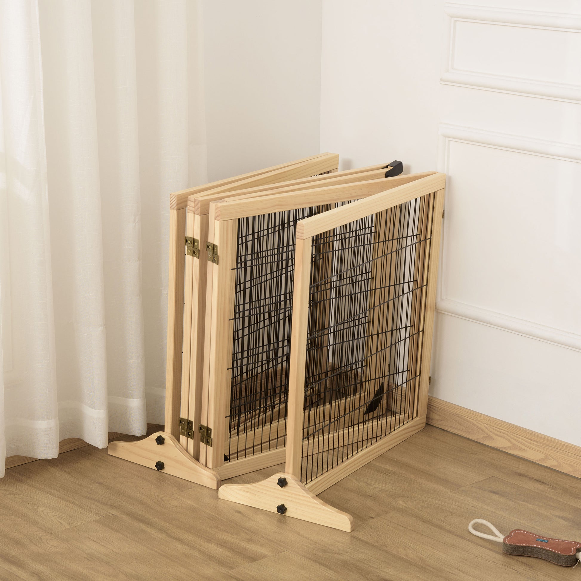 Dog Gate Adjustable Pet Safety Gate with Feet 432 x 70 cm Wood Dog Barrier Foldable Stair Gate Dog Safety Gate for Stairs, Doors, Hallway, 6 Panels, Natural Wood