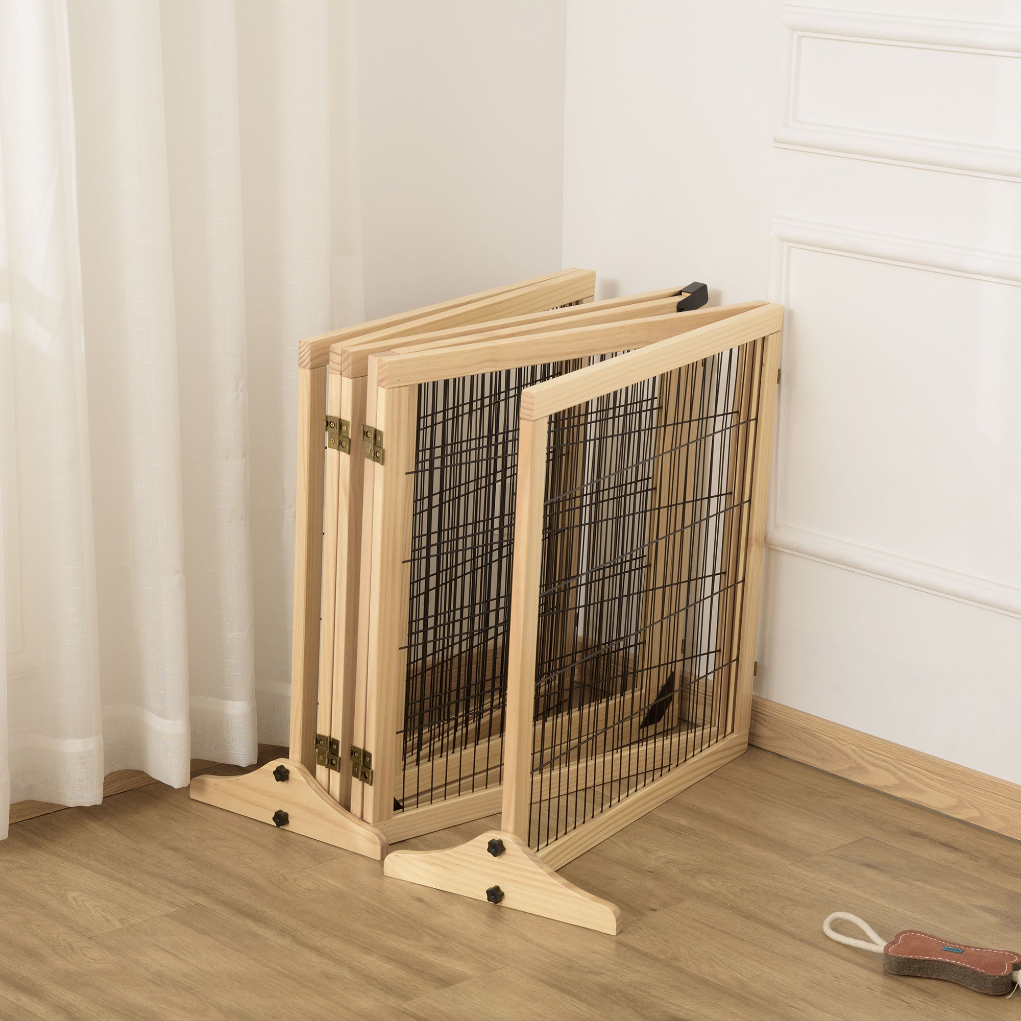 Dog Gate Adjustable Pet Safety Gate with Feet 432 x 70 cm Wood Dog Barrier Foldable Stair Gate Dog Safety Gate for Stairs, Doors, Hallway, 6 Panels, Natural Wood