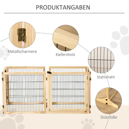 Dog Gate Adjustable Pet Safety Gate with Feet 432 x 70 cm Wood Dog Barrier Foldable Stair Gate Dog Safety Gate for Stairs, Doors, Hallway, 6 Panels, Natural Wood