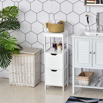Bathroom Cabinet Multifunctional Storage Cabinet with Open Shelf 2 Storage Drawers Anti-Tip Design 30x30x89 cm White