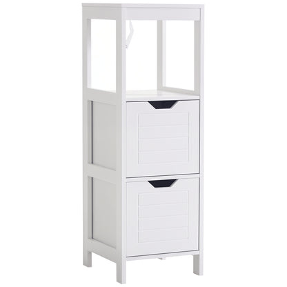 Bathroom Cabinet Multifunctional Storage Cabinet with Open Shelf 2 Storage Drawers Anti-Tip Design 30x30x89 cm White