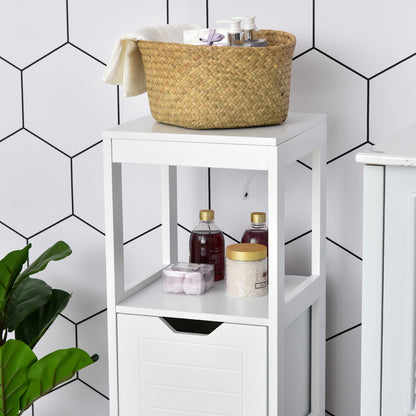 Bathroom Cabinet Multifunctional Storage Cabinet with Open Shelf 2 Storage Drawers Anti-Tip Design 30x30x89 cm White
