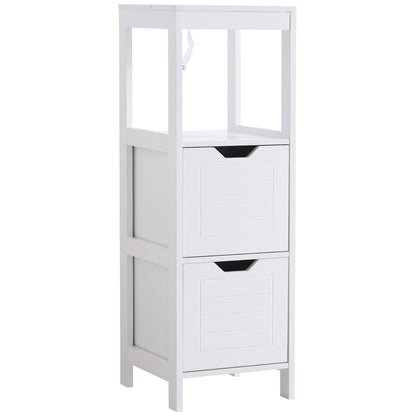 Bathroom Cabinet Multifunctional Storage Cabinet with Open Shelf 2 Storage Drawers Anti-Tip Design 30x30x89 cm White