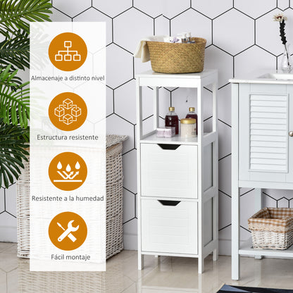 Bathroom Cabinet Multifunctional Storage Cabinet with Open Shelf 2 Storage Drawers Anti-Tip Design 30x30x89 cm White