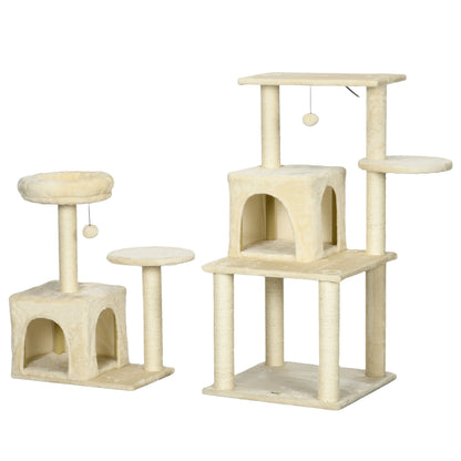 Cat Tree Climbing Scratcher Play Tower DIY Design, 171 cm Height Activity Center with 2 Niches 6 Platforms 2 Hanging Pompons Beige