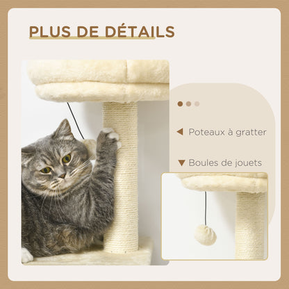 Cat Tree Climbing Scratcher Play Tower DIY Design, 171 cm Height Activity Center with 2 Niches 6 Platforms 2 Hanging Pompons Beige