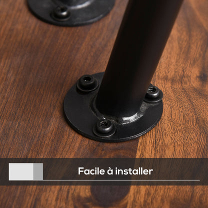 Set of 2 Art Deco Style Nesting Coffee Tables Tapered Metal Legs Black with Golden Tips MDF Dark Teak Wood Grain