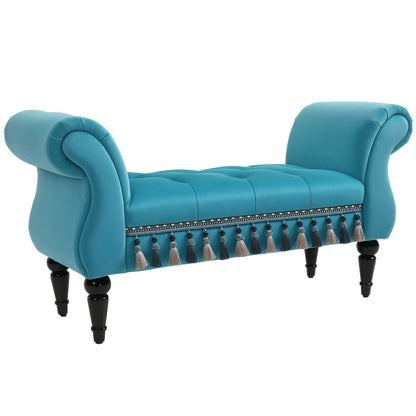 Padded Bench, Velvet Look, Luxury Bed Bench with Wooden Legs, Hallway Bench for Bedroom, up to 150 kg Load Capacity, Blue, 117 x 40 x 58 cm