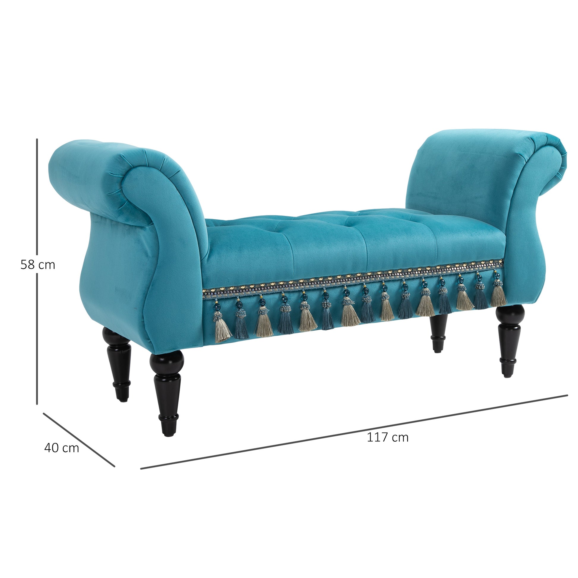 Padded Bench, Velvet Look, Luxury Bed Bench with Wooden Legs, Hallway Bench for Bedroom, up to 150 kg Load Capacity, Blue, 117 x 40 x 58 cm