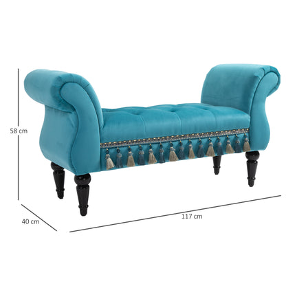 Padded Bench, Velvet Look, Luxury Bed Bench with Wooden Legs, Hallway Bench for Bedroom, up to 150 kg Load Capacity, Blue, 117 x 40 x 58 cm