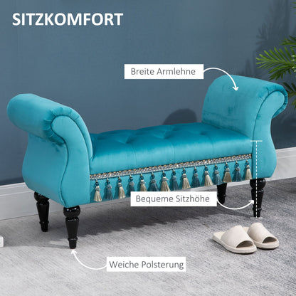 Padded Bench, Velvet Look, Luxury Bed Bench with Wooden Legs, Hallway Bench for Bedroom, up to 150 kg Load Capacity, Blue, 117 x 40 x 58 cm