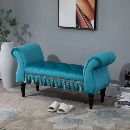 Padded Bench, Velvet Look, Luxury Bed Bench with Wooden Legs, Hallway Bench for Bedroom, up to 150 kg Load Capacity, Blue, 117 x 40 x 58 cm