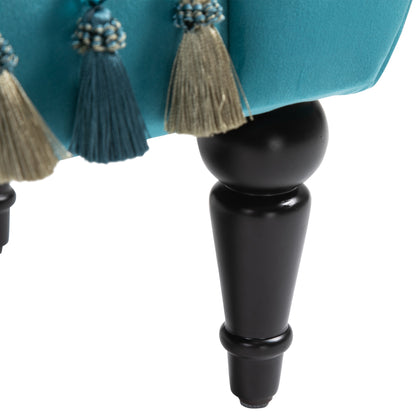 Padded Bench, Velvet Look, Luxury Bed Bench with Wooden Legs, Hallway Bench for Bedroom, up to 150 kg Load Capacity, Blue, 117 x 40 x 58 cm