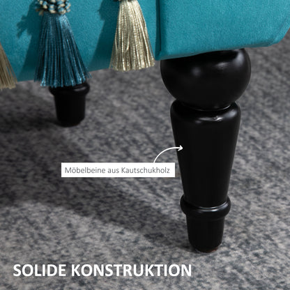 Padded Bench, Velvet Look, Luxury Bed Bench with Wooden Legs, Hallway Bench for Bedroom, up to 150 kg Load Capacity, Blue, 117 x 40 x 58 cm