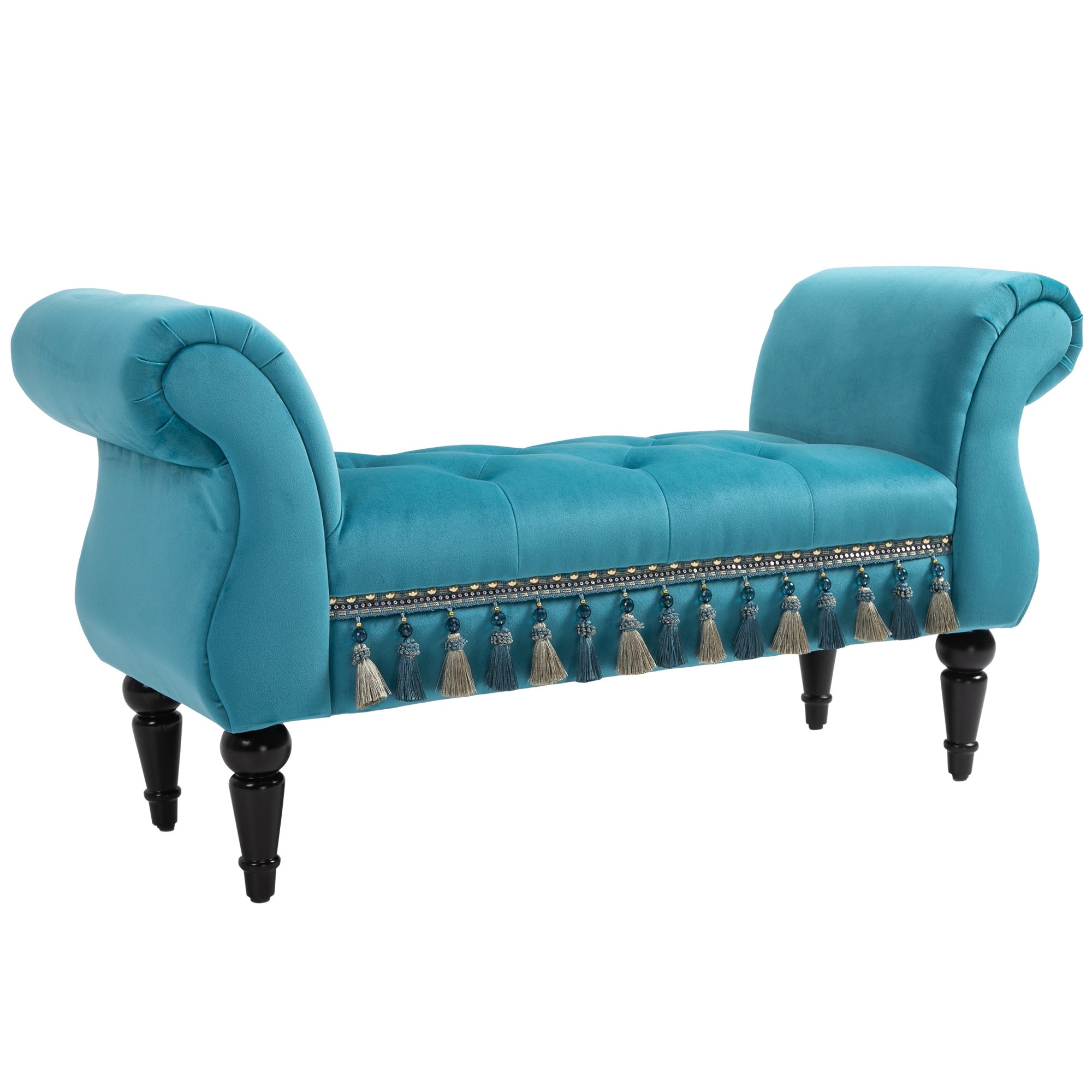 Padded Bench, Velvet Look, Luxury Bed Bench with Wooden Legs, Hallway Bench for Bedroom, up to 150 kg Load Capacity, Blue, 117 x 40 x 58 cm