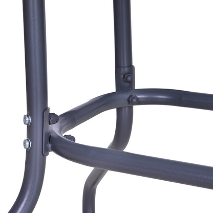 Rectangular Outdoor Garden Table with Curved Metal Edges and Umbrella Hole Tempered Glass 70kg Capacity 140x80x70 cm Charcoal Gray