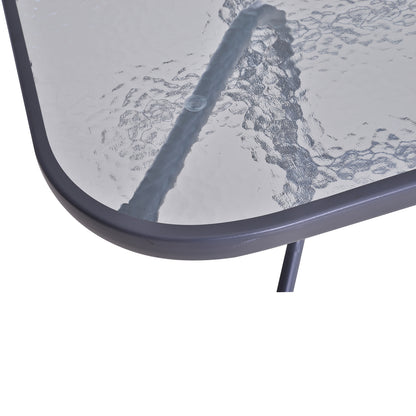 Rectangular Outdoor Garden Table with Curved Metal Edges and Umbrella Hole Tempered Glass 70kg Capacity 140x80x70 cm Charcoal Gray