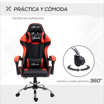 Gaming Chair Racing Swivel Chair with Height Adjustable 135° Reclining Headrest and Lumbar Pillow for Office Study 63x67x122-130 cm Red