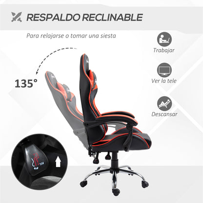 Gaming Chair Racing Swivel Chair with Height Adjustable 135° Reclining Headrest and Lumbar Pillow for Office Study 63x67x122-130 cm Red