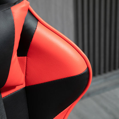 Gaming Chair Racing Swivel Chair with Height Adjustable 135° Reclining Headrest and Lumbar Pillow for Office Study 63x67x122-130 cm Red