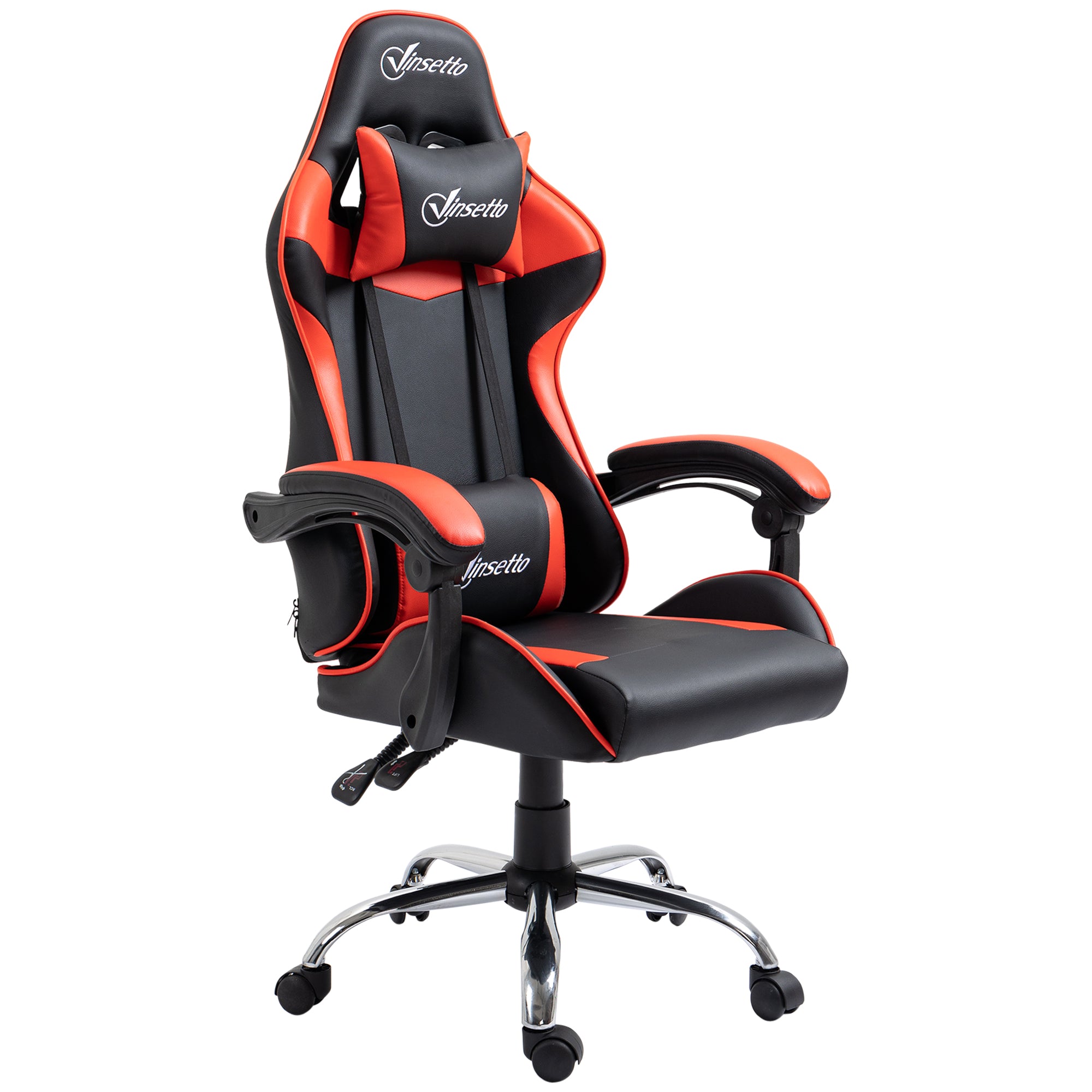 Gaming Chair Racing Swivel Chair with Height Adjustable 135° Reclining Headrest and Lumbar Pillow for Office Study 63x67x122-130 cm Red