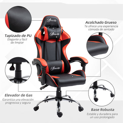 Gaming Chair Racing Swivel Chair with Height Adjustable 135° Reclining Headrest and Lumbar Pillow for Office Study 63x67x122-130 cm Red
