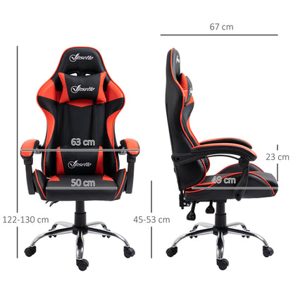 Gaming Chair Racing Swivel Chair with Height Adjustable 135° Reclining Headrest and Lumbar Pillow for Office Study 63x67x122-130 cm Red