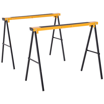 2-Piece Sawhorse Folding Work Stand Underpinning Stable Metal Yellow 99.5 x 50 x 76 cm
