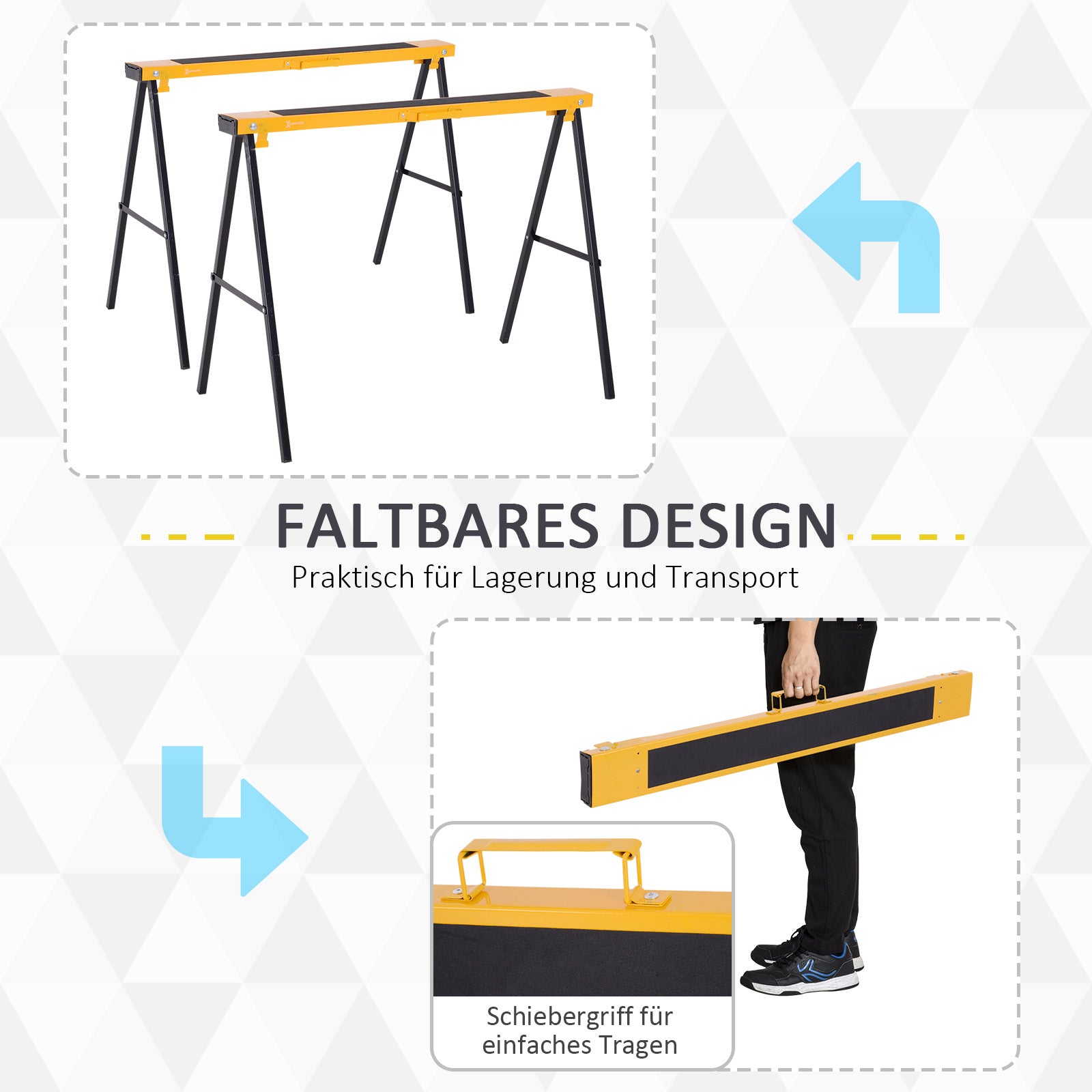 2-Piece Sawhorse Folding Work Stand Underpinning Stable Metal Yellow 99.5 x 50 x 76 cm