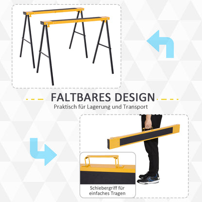 2-Piece Sawhorse Folding Work Stand Underpinning Stable Metal Yellow 99.5 x 50 x 76 cm